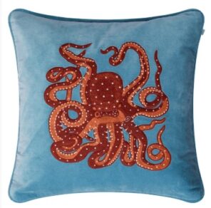Cushion Cover Velvet Embroidered Octopus – Heaven Blue/Orange/ROSE 50 cm