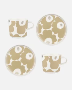Unikko Cup & Plate Set 2st beige/wh/silver